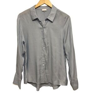 Ecru Womens Button Up Silk Blend Shirt Small Long Sleeve Relaxed Fit Blue‎